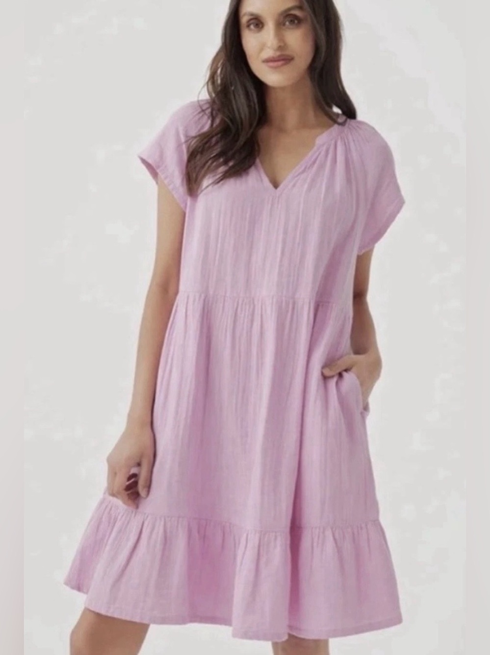 Pact Pink Coastal Double Gauze Dress 100% Organic Cotton Peasant Boho Large